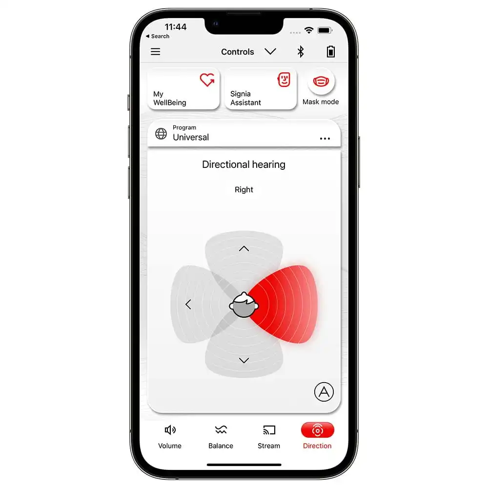 Mobile app control for hearing aid settings